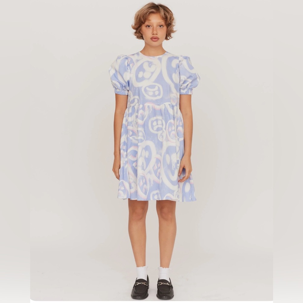 Lazy Oaf Drippy Spray Face Puff Sleeve Mini Dress UK size 10, new without tags. - Picture 2 of 5